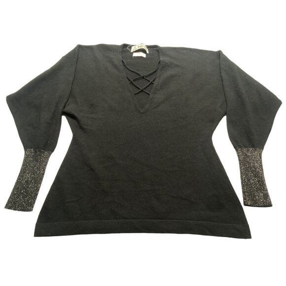 Vtg SCOTCH HOUSE Women Pullover Cashmere Sweater Long Sleeve Sz M Black 79-20 - Picture 5 of 16